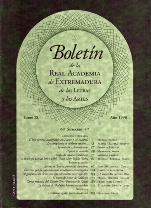 Boletín de la Real Academia de Extremadura de las Letras y las Artes. Tomo IX Año 1998.jpg
